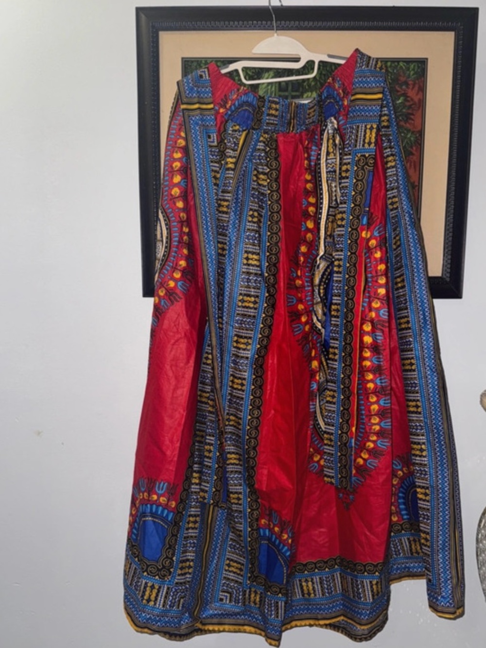 Touch me Red African Print Maxi Skirt with Blue & Gold Accents